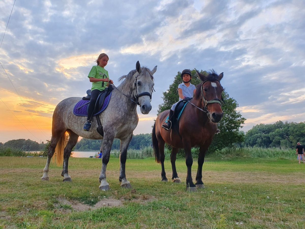 two children riding horses